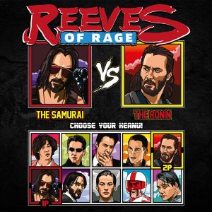Keanu Reeves of Rage - Cyberpunk vs 47 Ronin T-Shirt