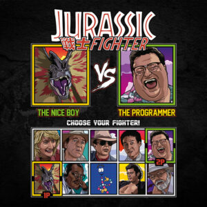 Jurassic Fighter - Dilophosaurus vs Dennis Nedry T-Shirt